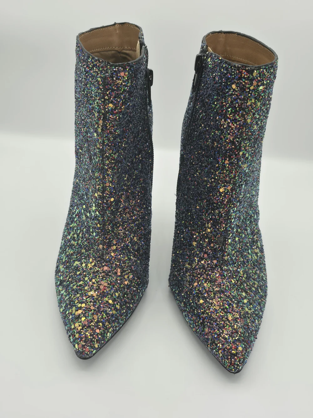 Qupid Multicolor Glitter Pointed Toe Ankle Booties